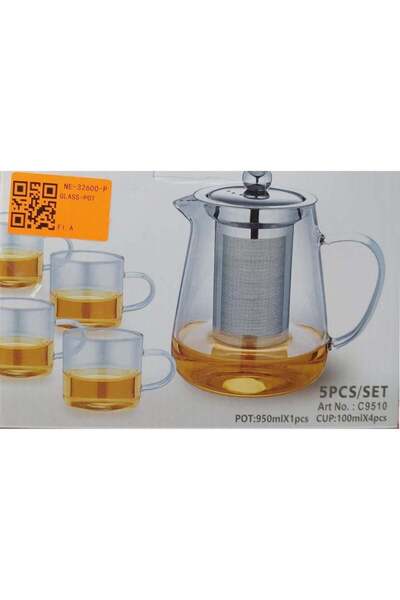 DubaiGallery Modern 950ml Glass Teapot with Stainless Steel Tea Infuser and 1...