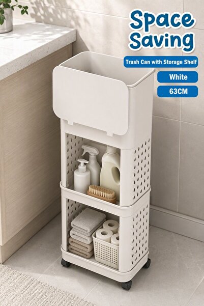 Generic 1 Plastic Space Saving Trash Can Lid Storage Shelf 63cm Wall Mounted ...