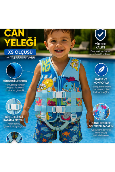 LRS STORE Çocuk Can Yeleği XS 1-4 Yaş | Süngerli Neopren Yüzme Yeleği | Ayarl...