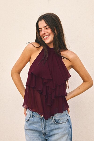Bershka Volanlı halter yaka top