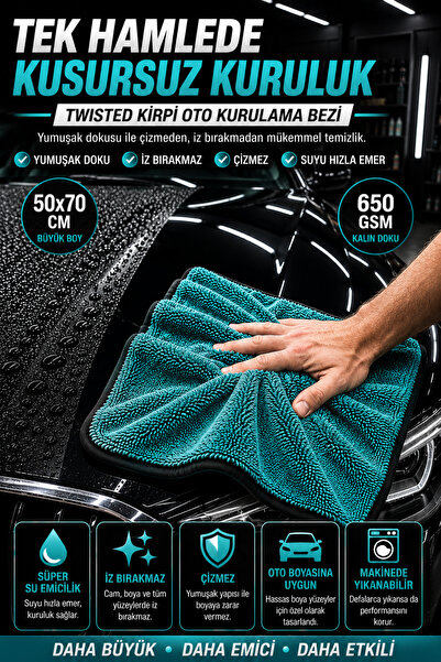 OpenCity 650 GSM Lavetă de uscare auto din microfibră răsucită 50x70 cm Proso...