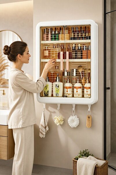 Generic 1 Plastic Wall Mounted Bathroom Storage Cabinet Drill Free Foldable D...
