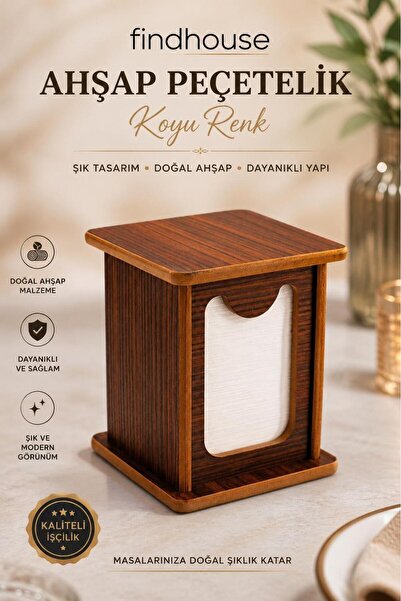 findhouse Ahşap Peçetelik Koyu Kahverengi Mutfak ,Yemekhane , İş Yeri , Lokan...