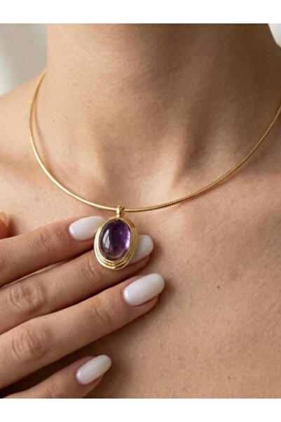 Nazellaa Steel Gold Plated Natural Stone Choker Necklace