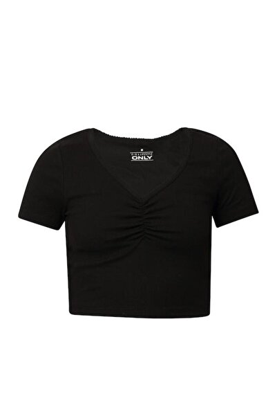 ONLY Μπλούζα κοντομάνικη crop top γυναικεία "Betty life" μαύρη