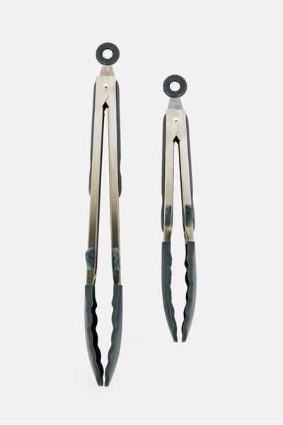 Just Cook 2 Pieces Silicone Tongs Set, Grey
