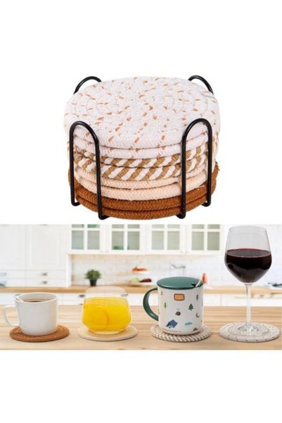 Morvena Picks Set de 8 suporturi de pahare țesute manual, rotunde, groase, te...