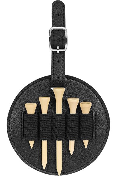 STARSTAR Golf Tee Organizer - Black Leather Bag Holder with 5 Wooden Tees - P...
