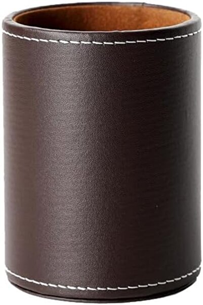 STARSTAR Round pen holder, PU leather pencil mug, desktop stationery storage ...