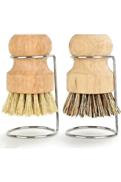 STARSTAR Dish Brush Set - Set of 2 Bamboo Palm Brushes with 2 Drain Racks - W...