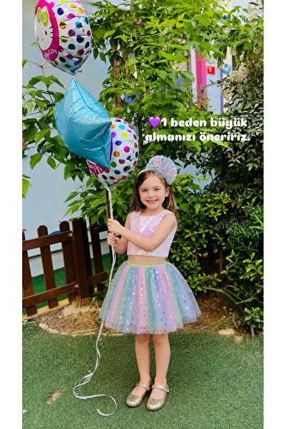 BeU Kids Kız Çocuk Çok renkli yıldız baskılı Tütü Etek Lastikli Bel Pamuk Ast...