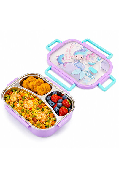 HI-FINE Dreamy Mermaid Kids 304 Stainless Steel Lunch Box 550ml, 3‑Compartmen...