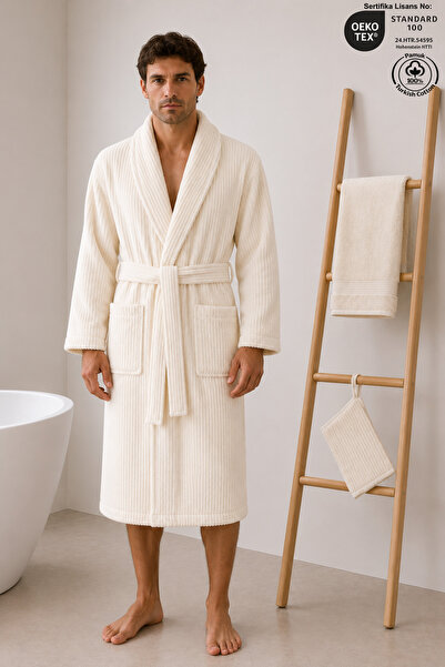 Ellaline Eldy Men's Bathrobe Set, 3 Pieces, 100% Cotton Certified Shawl Colla...