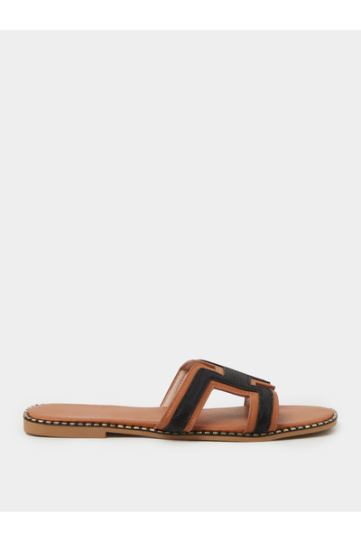 Take Two By Styli Brown H-Strap Flat Sandals