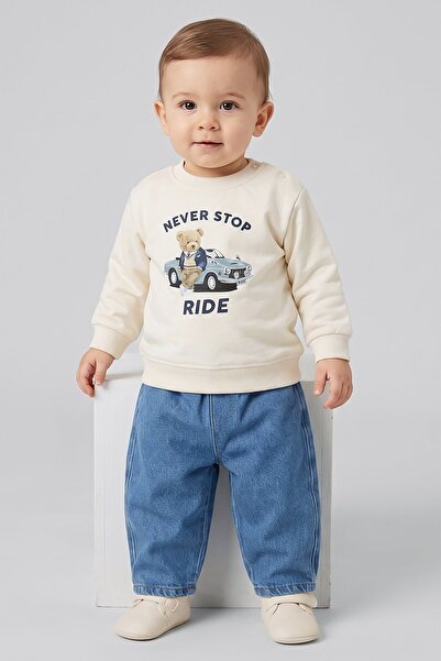 Dmb Teddy Bear Printed Baby Boy Sweatshirt and Jeans Set