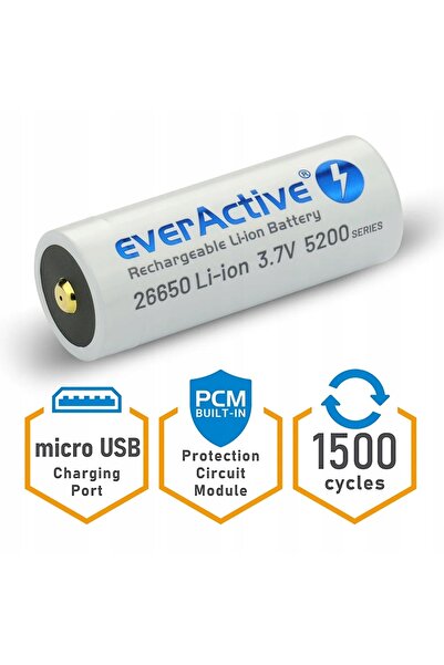 everActive BATERIE 26650 3,7V LI-ION 5200MAH MICRO USB CU PROTECȚIE