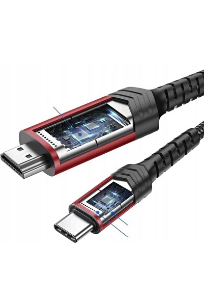 jsaux Cablu USB-C 3.1 la HDMI 4K 60Hz, aluminiu, împletit din nailon, roșu, 3m