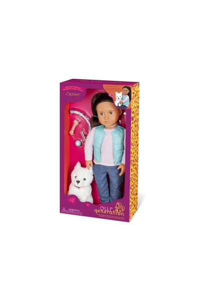 NO BRAND Păpușă fetiță Cassie 46 cm cu câine Samoyed și accesorii Our Generation