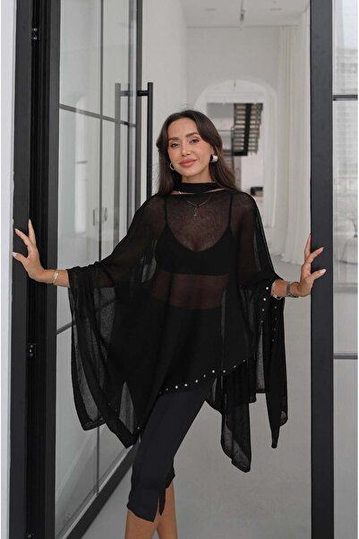 Havoş Black Stone Knitwear Cape Blouse