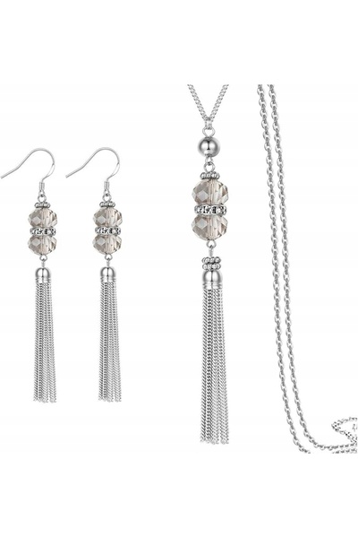 NO BRAND SET DE MIREASĂ ELEGANT: COLIER + CERCEI CU CRISTALE, GRI ELEGANT
