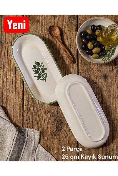 Ganita home Plate Kayık Snack&Presentation&Breakfast 25 cm 2 Pieces Olive