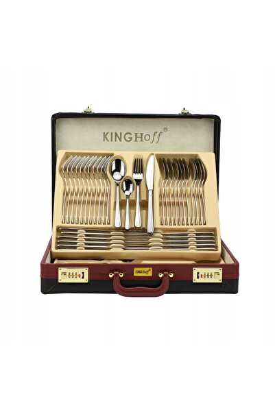 Kinghoff Set de tacâmuri inox cu luciu intens, 72 piese. Valiză pentru tacâmu...