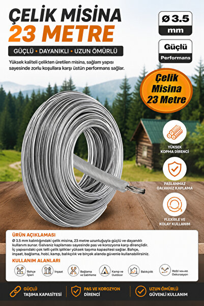 NUBLADO Çelik Tırpan Misinası 3,5 mm 23 Metre Galvaniz Kaplı Dayanıklı Çok Telli