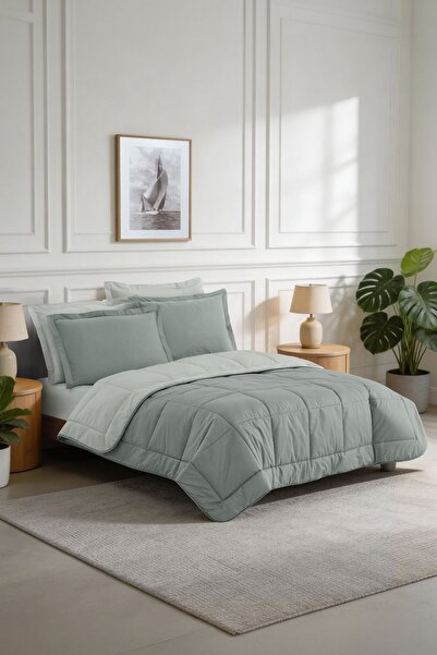 Menderes Home La Notte Ranforce Solid Colors Gray Single Bed Set 155X215 + 10...