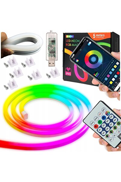NO BRAND Bandă LED RGB de 5m, USB, IP65, control prin aplicație, decorativă t...