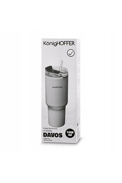 NO BRAND Cana termoizolantă cu pai, gri, mare, Konighoffer Davos 1200 ml