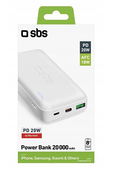 SBS Powerbank 20000 mAh PD MicroUSB USB-C USB-A 20W - alb