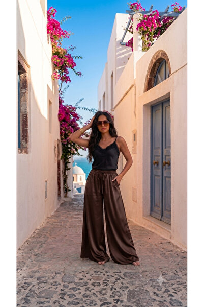 MAXORA SHOP Pantaloni satinati din matase - Maro