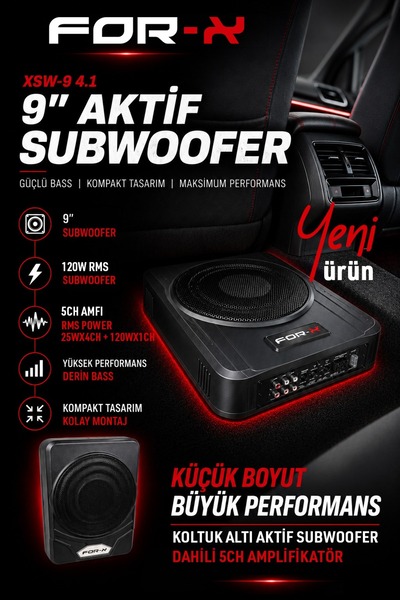 For-X XSW-9 4.1 5 KANAL KENDİNDEN AMFİLİ AKTİF KOLTUK ALTI BASS