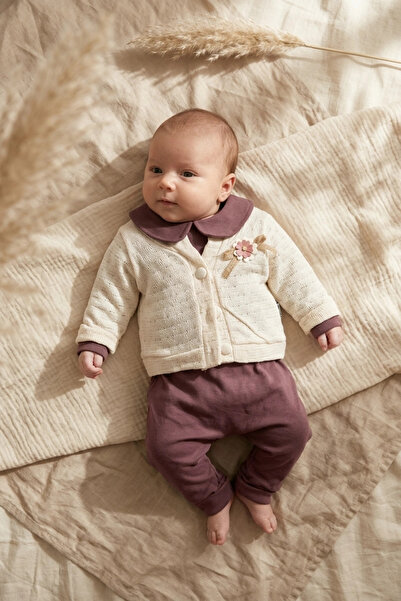 DYZSTAR Baby Girl 3-Piece Set - Jacquard Cardigan, Baby Collar Floral Embroid...