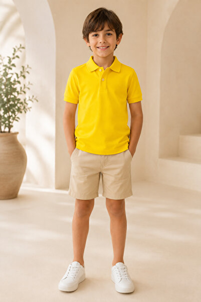 Loule Children's Unisex Yellow Short Sleeve Polo Collar T-Shirt 100% Cotton L...