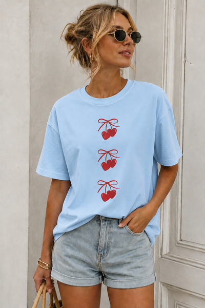 ArtYus Cherry Printed Crew Neck Casual Unisex Oversize T-Shirt - Fruit-Themed...