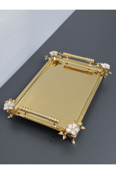 PARILTI HOME COLLECTİON Figured, Metal-Handled, Stainless Steel Rectangular T...