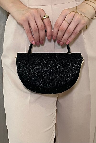 Fibag Women's Black Glitter Chain Strap Evening Dress Bag