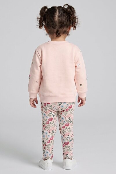 Dmb Floral Patterned Baby Girl Sweatshirt and Leggings Set