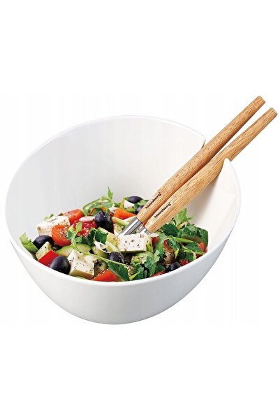 Klausberg BIAŁA Bol de porțelan de 23 cm pentru salate, cu linguri – Bol mare