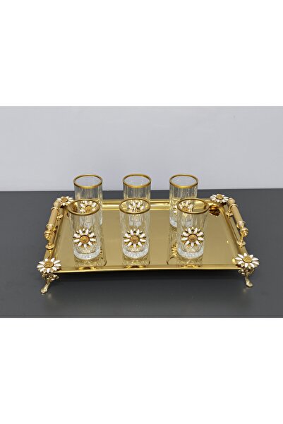 PARILTI HOME COLLECTİON Zemzem Set Gold Tray for 6 People