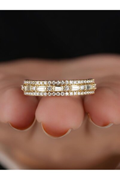 choice2 7 Golden 925 Sterling Silver Golden Simpe Rectangular Round Zircon Ri...