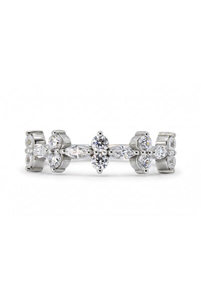 ED Fine Jewelry 925 Ayar Gümüş Markiz Taşlı Alyans Yüzük | Yarım Tur Taşlı Ka...