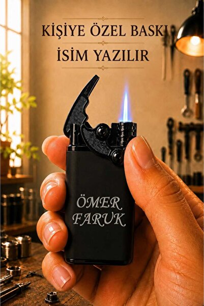 TrendÜrünlerim Kişiye Özel İsim Baskılı Gazlı Çakmak Mandallı Rüzgar Dayanıkl...