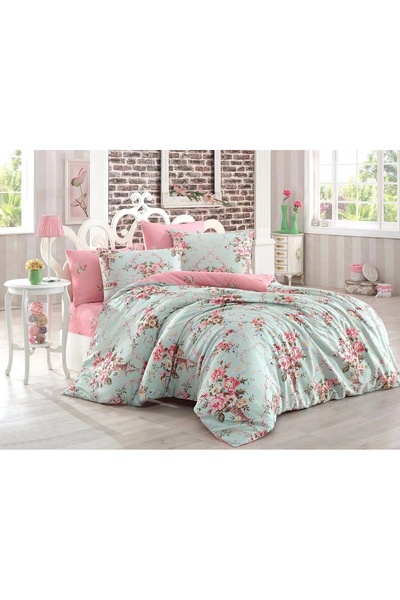 OEM Pillowcase set + 2 pillowcases, cotton, 200x220 cm + 2x50x70 cm, pink/tur...