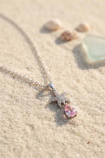 Mega Bazaar 316L Steel Chain Silver Color Star Model Pink Drop Stone Model Ne...