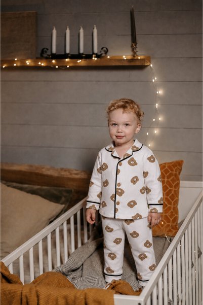 modaminikler Teddy Bear Printed Children's 100% Cotton Pajama Set