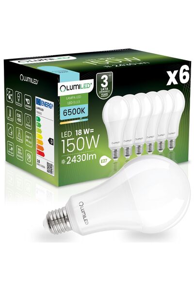Lumiled 6x Bec LED E27 A70 18W = 150W 2430lm 6500K Rece 260 °