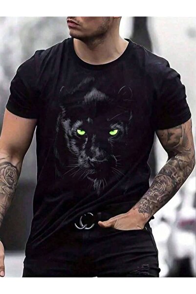 9JY Men's Casual Summer T-Shirt With Round Neck, Short Sleeves And Lion Print.