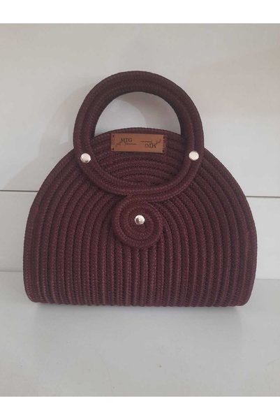 MTG JÜT TASARIM Menekşe 2 Model Stylish Shoulder Bag with Jute Cord Rope Handle and Crossbody Strap in Sizes 24X20X9